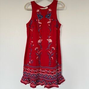Anthropologie Vibrant Red Embroidered Dress